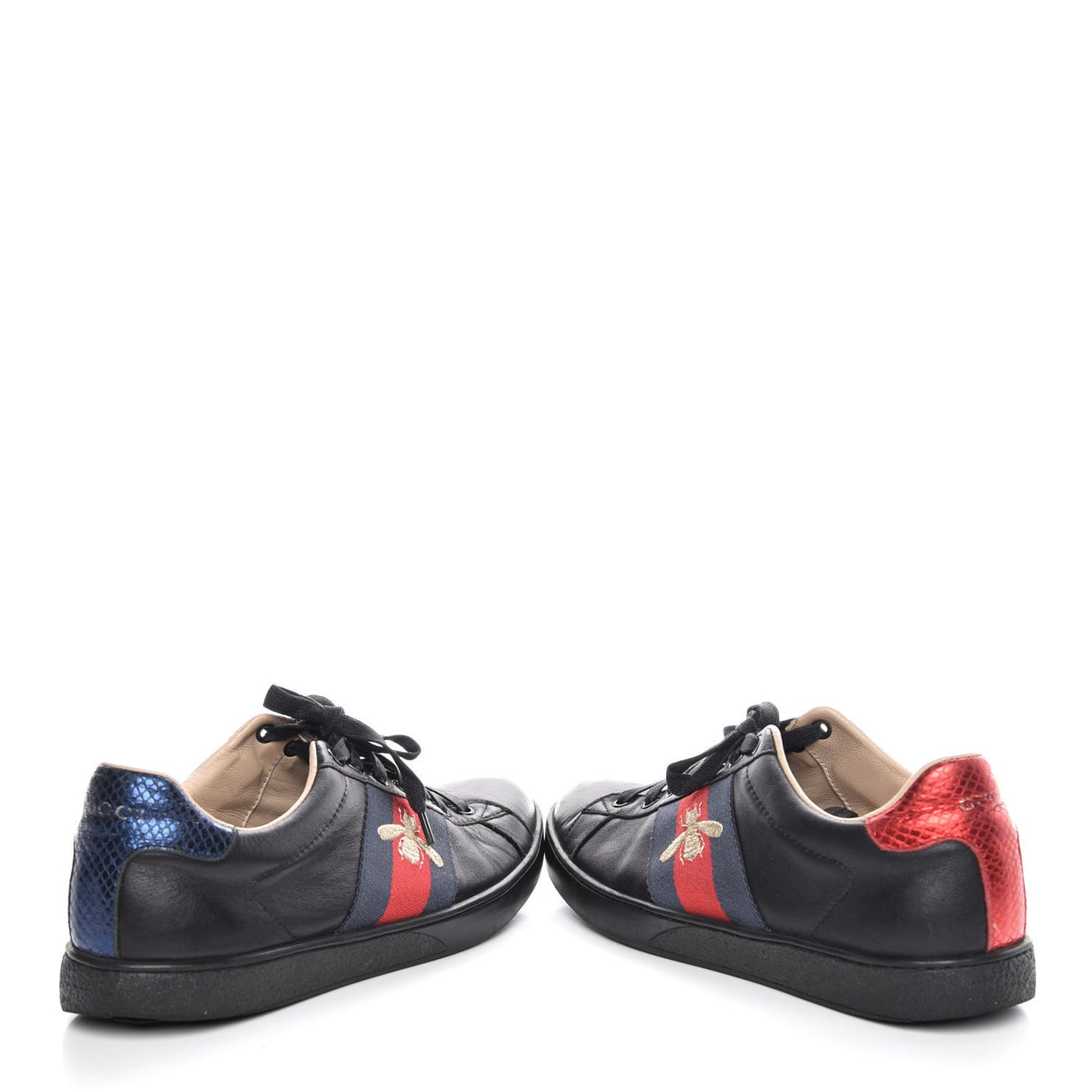 Calfskin Ayers Web Bee Embroidered Ace Sneakers 38 Black