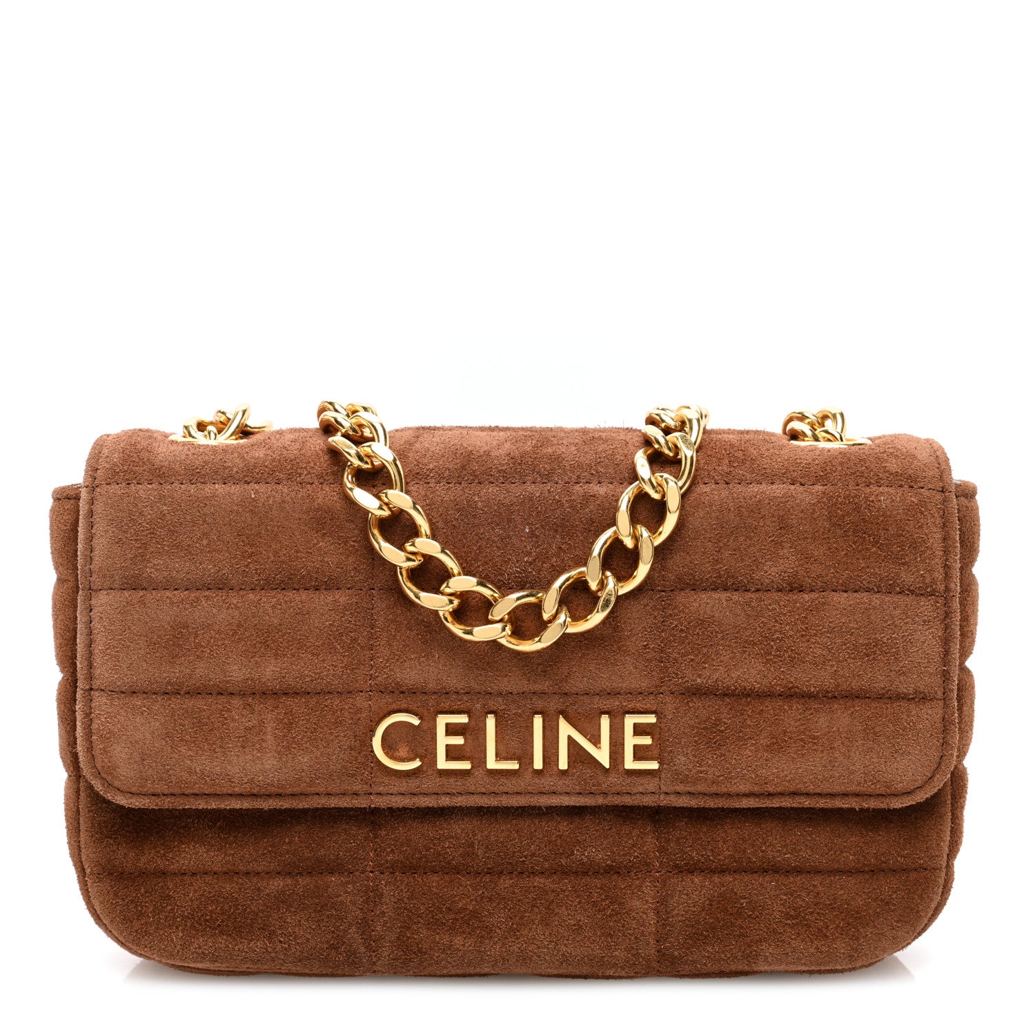 Celine Suede Matelasse Quilted Chain Shoulder Bag Brown 1 of 9