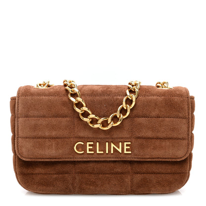 Celine Suede Matelasse Quilted Chain Shoulder Bag Brown 1 of 9