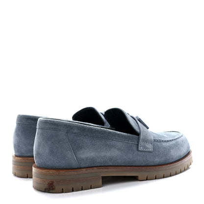 Hermes Suede Goatskin Womens Faubourg Loafers 37 Bleu Pinede 4 of 9