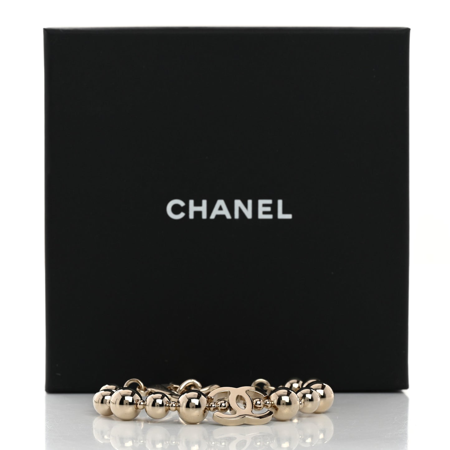 Metal Beaded CC Bracelet Gold