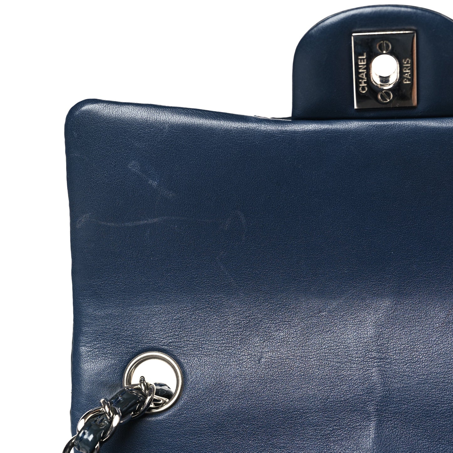 Patent Calfskin Chevron Quilted Mini Rectangular Flap Navy Blue