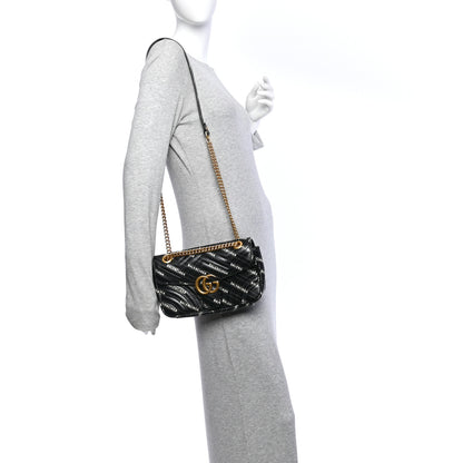 Gucci X BALENCIAGA Calfskin Matelasse Logo Print Small GG Marmont Shoulder Bag Black 2 of 10