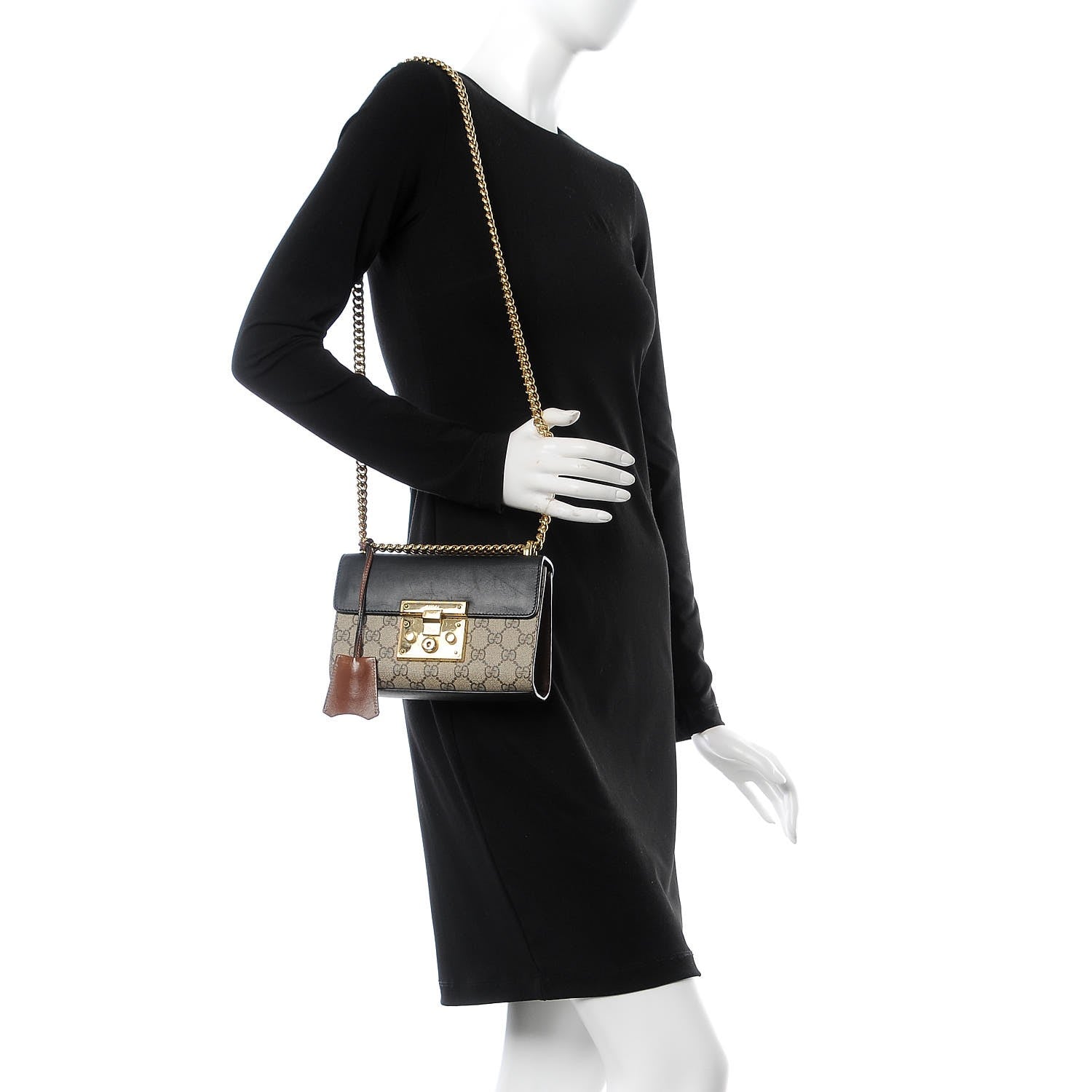 Gucci GG Supreme Monogram Calfskin Small Padlock Shoulder Bag Beige Black Cuir 3 of 10