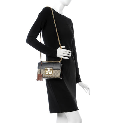Gucci GG Supreme Monogram Calfskin Small Padlock Shoulder Bag Beige Black Cuir 3 of 10