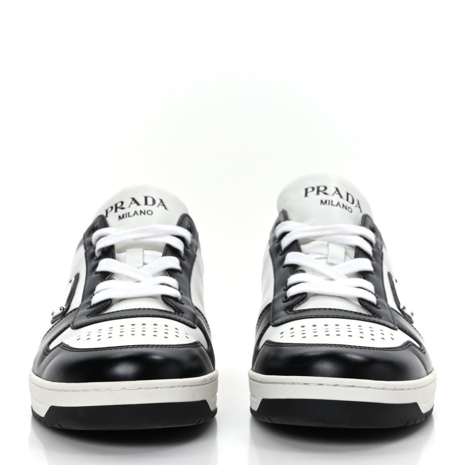 Prada Vitello Sport Spazzolato Rois Metal Triangle Logo Mens Downtown Low Top Sneakers 7.5 White Black 2 of 9