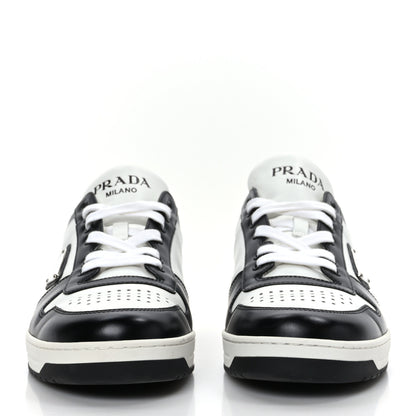 Prada Vitello Sport Spazzolato Rois Metal Triangle Logo Mens Downtown Low Top Sneakers 7.5 White Black 2 of 9