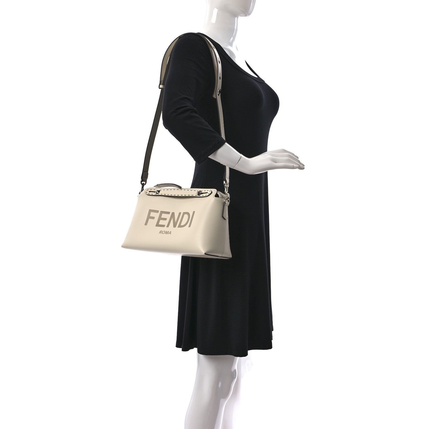 Fendi Vitello King Logo Embossed Medium By The Way Boston Bag White Ice 2 of 9