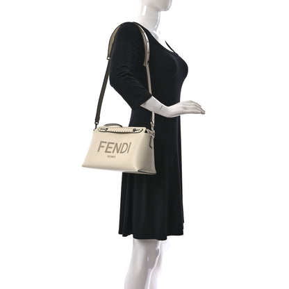 Fendi Vitello King Logo Embossed Medium By The Way Boston Bag White Ice 2 of 9