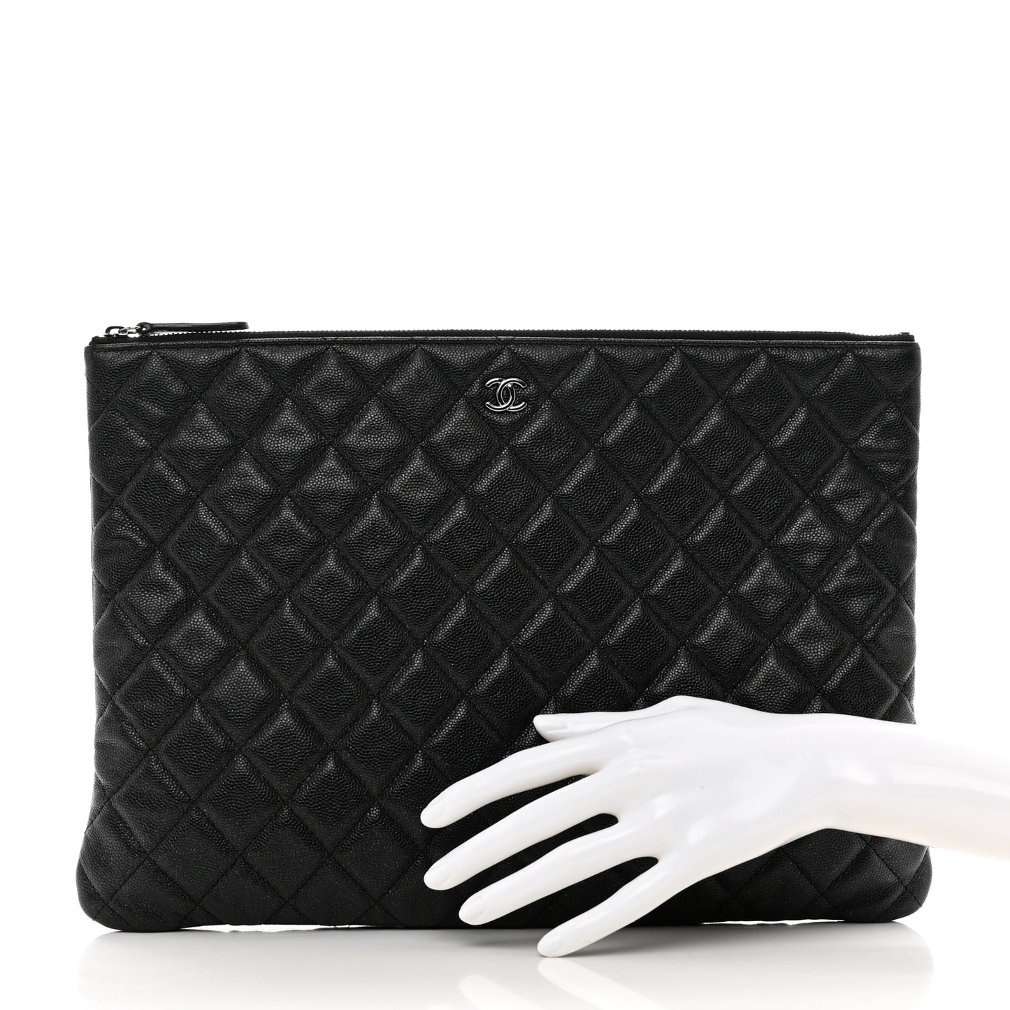 Iridescent Caviar Quilted Large Cosmetic Case Black