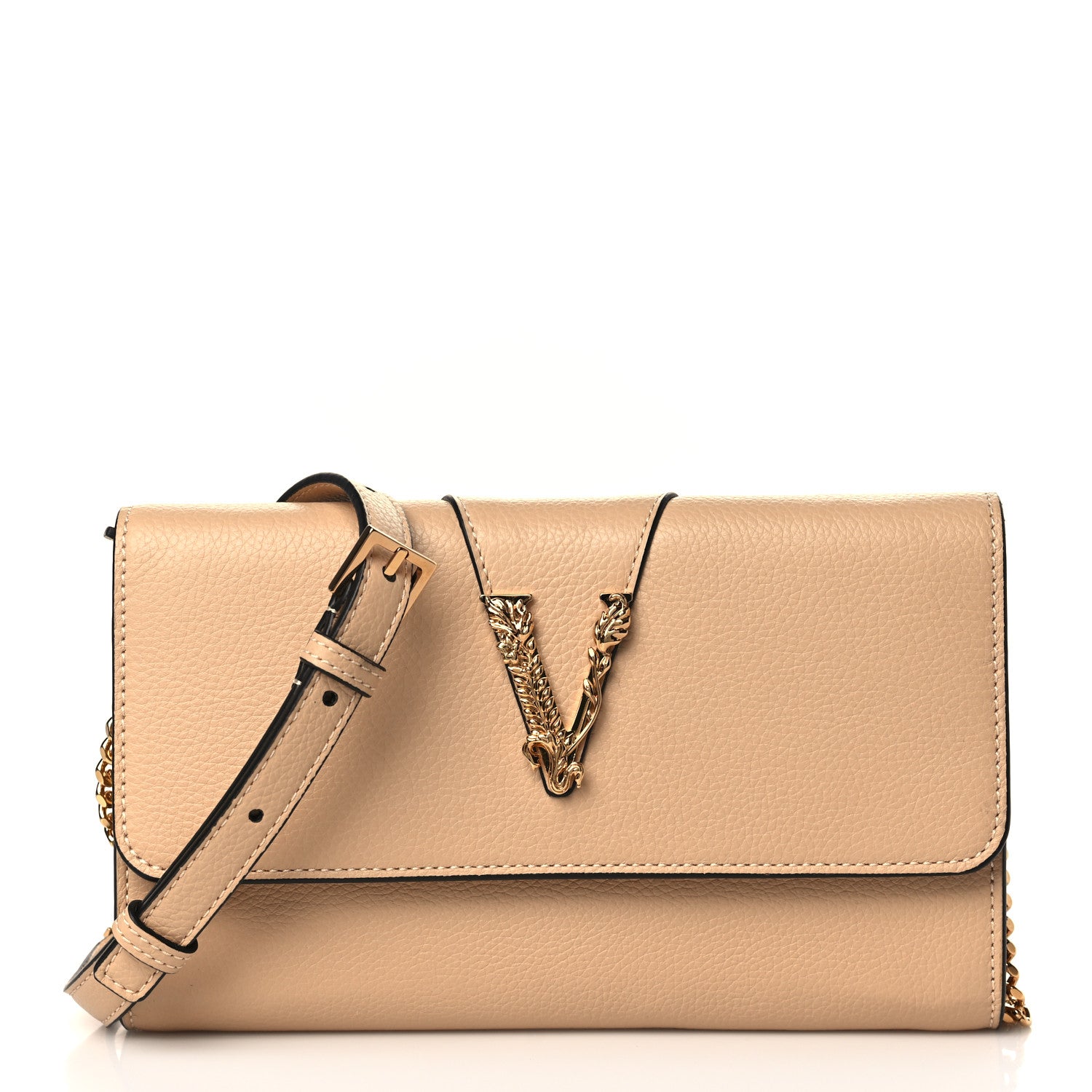 Versace Grainy Calfskin Virtus Chain Crossbody Beige 1 of 8