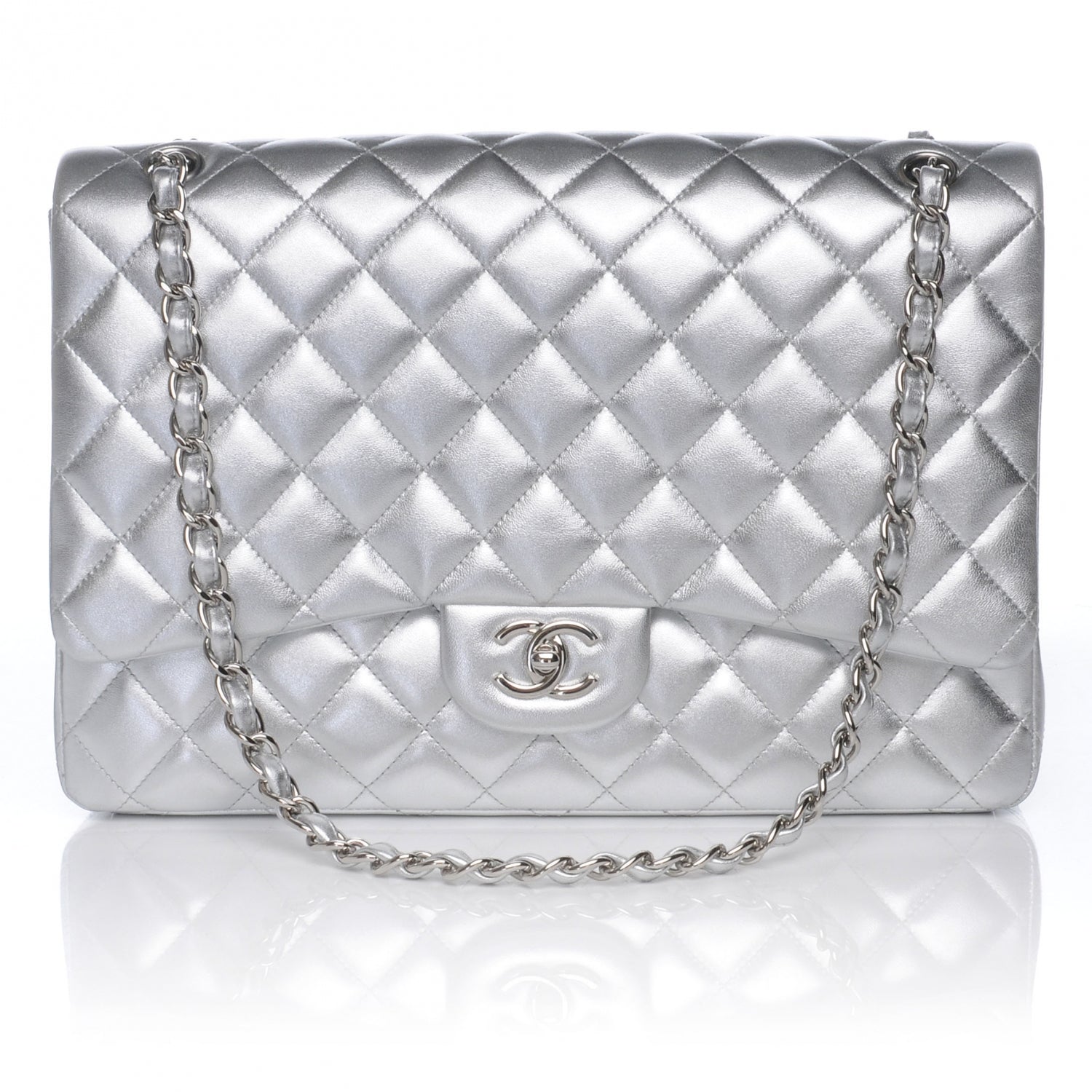 Chanel Metallic Lambskin Quilted Jumbo Single Flap Silver 1 of 7