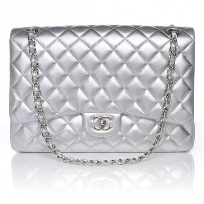 Chanel Metallic Lambskin Quilted Jumbo Single Flap Silver 1 of 7