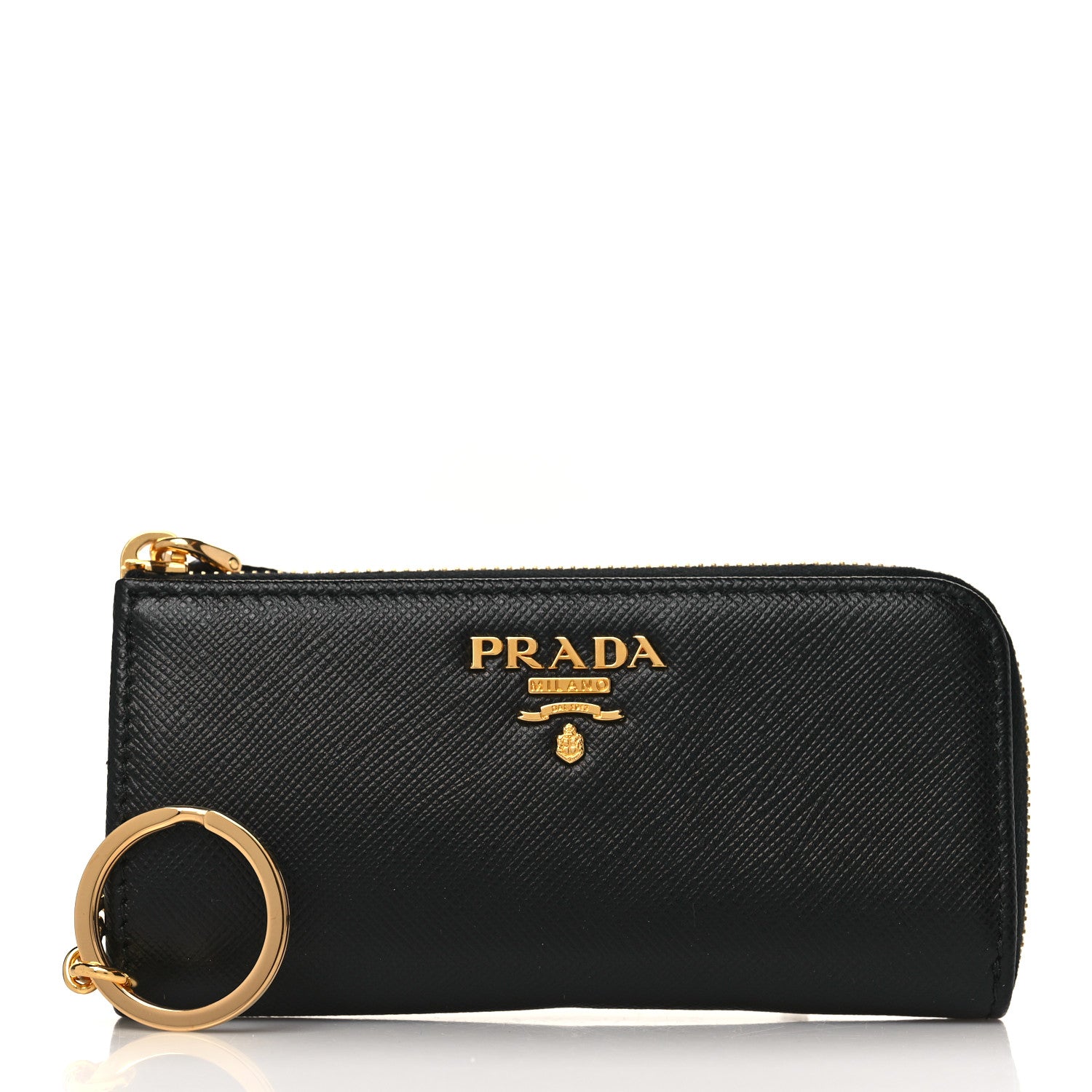 Prada Vitello Move Zip Around Keychain Black 1 of 7