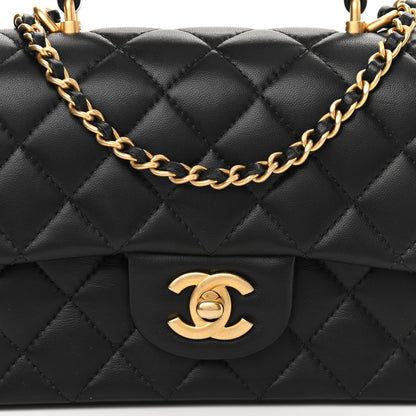 Chanel Lambskin Quilted Mini Top Handle Rectangular Flap Black 8 of 11