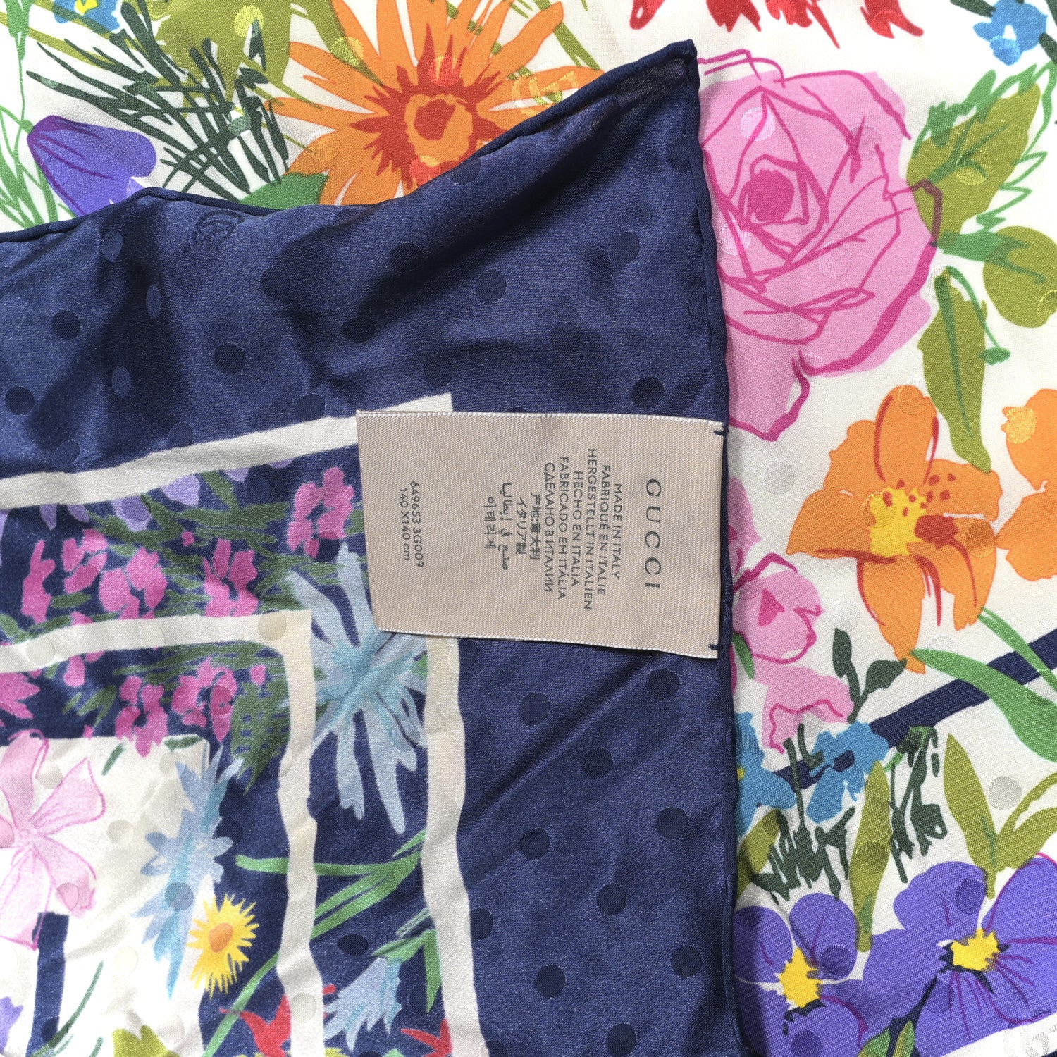 Gucci Silk Giardino Floral Polka Dot Square Scarf Multicolor 4 of 4