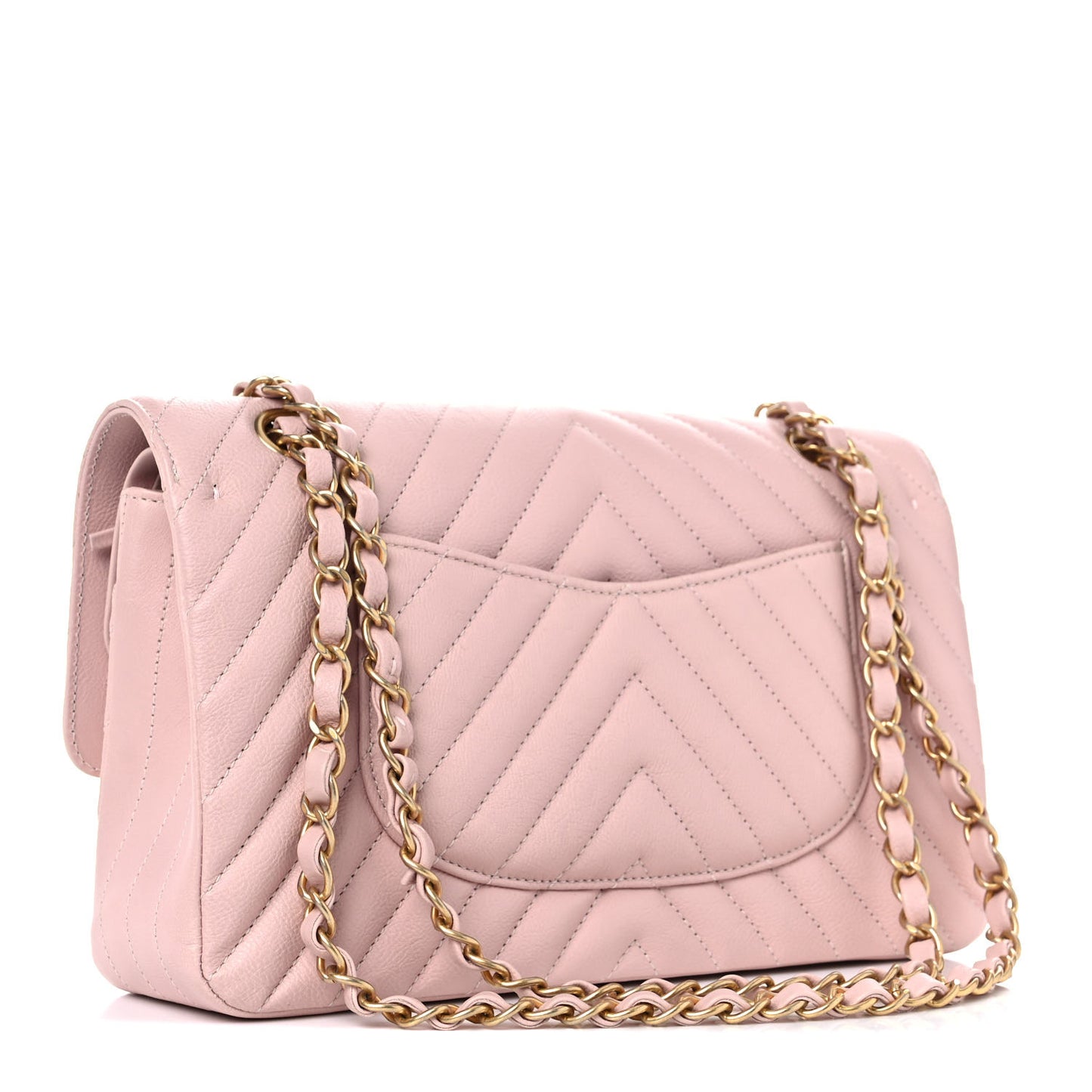 Calfskin Chevron Quilted Medium Double Flap Light Pink