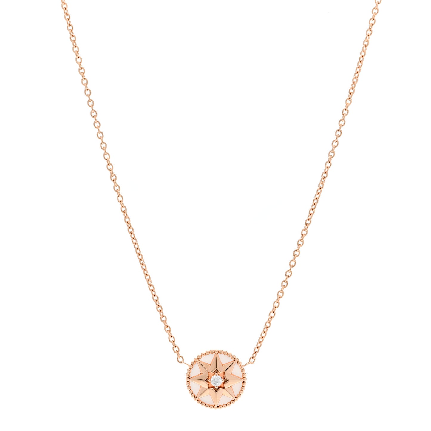 18K Rose Gold Diamond Pink Opal Rose Des Vents Necklace