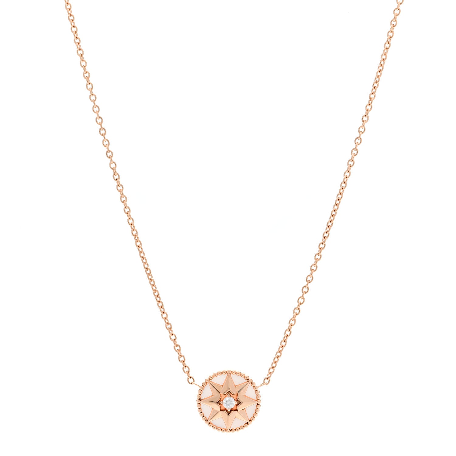 Christian Dior 18K Rose Gold Diamond Pink Opal Rose Des Vents Necklace 1 of 7
