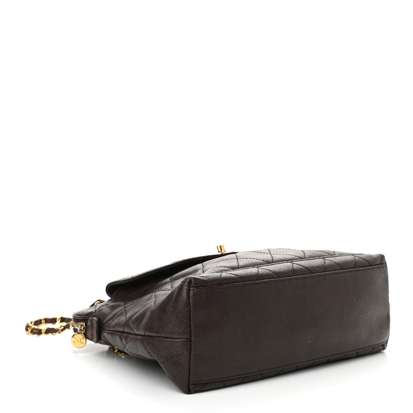 Caviar Quilted Flap Shoulder Bag Dark Brown