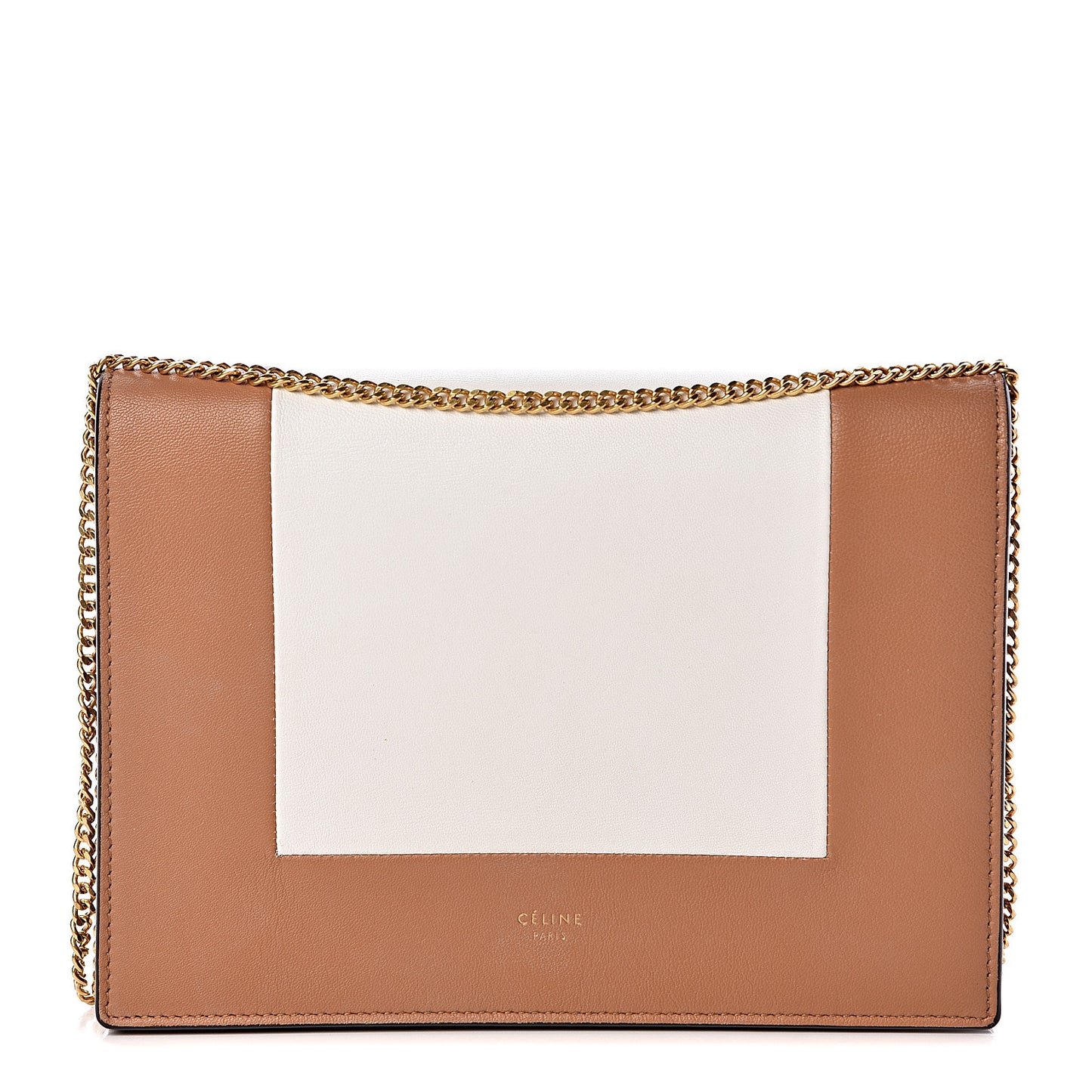 Smooth Lambskin Frame Evening Chain Clutch Tan Optic White