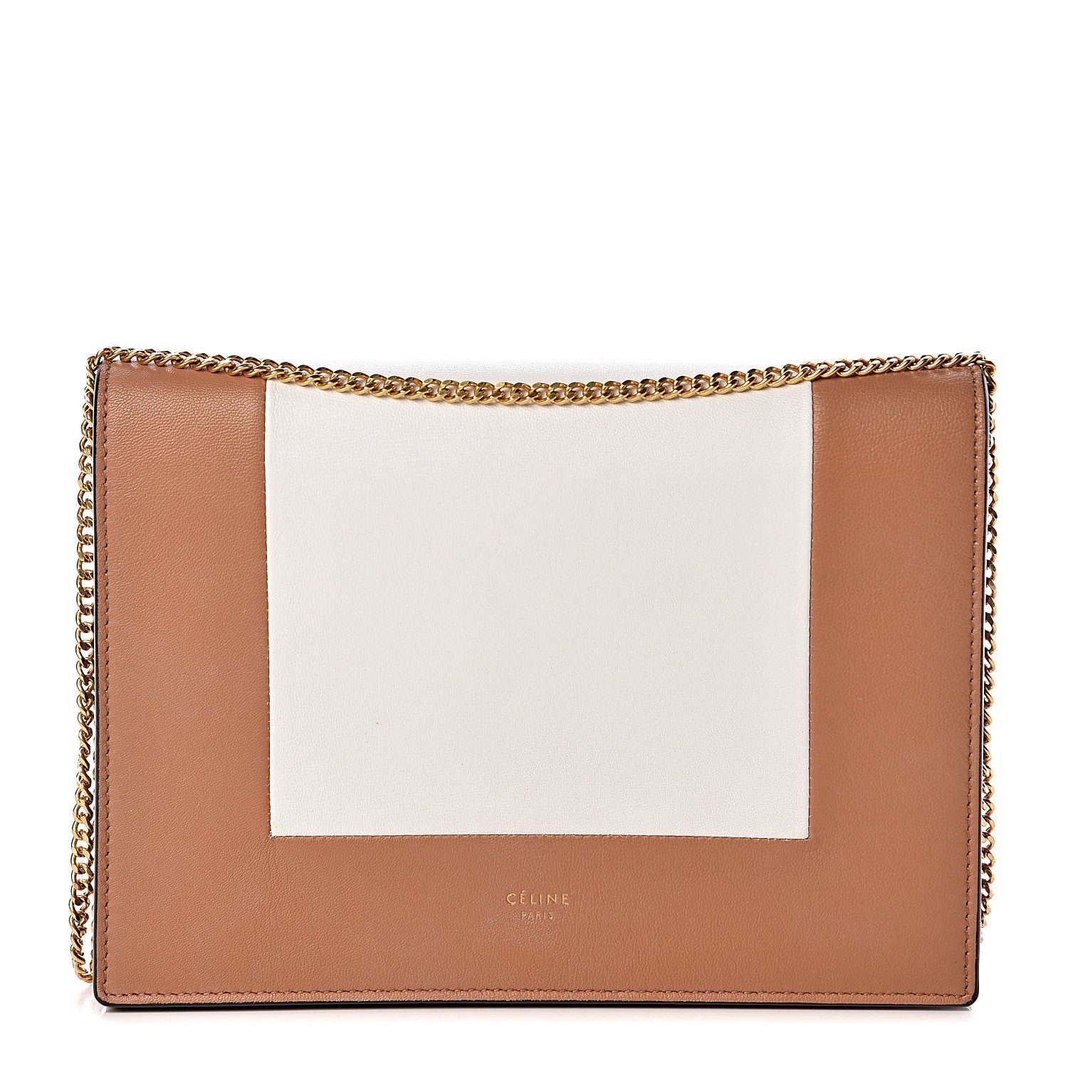 Celine Smooth Lambskin Frame Evening Chain Clutch Tan Optic White 1 of 12