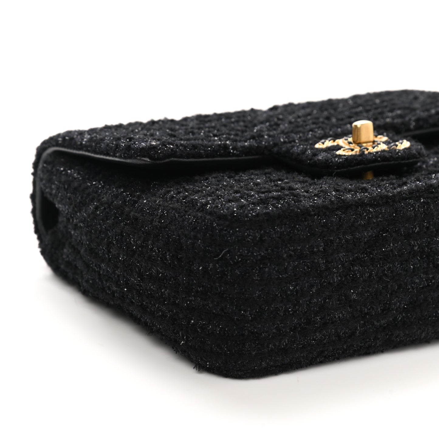 Tweed Quilted Mini Crystal CC Square Flap Black