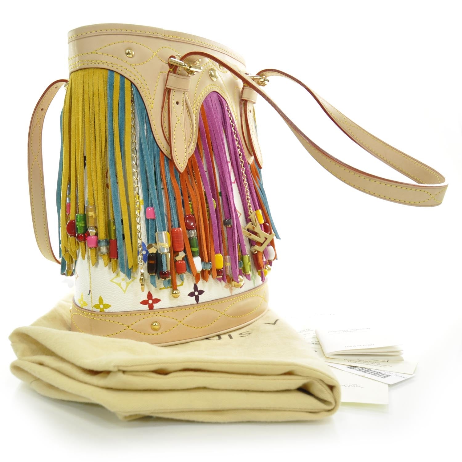 Louis Vuitton Monogram Multicolor Fringe Bucket White 2 of 8