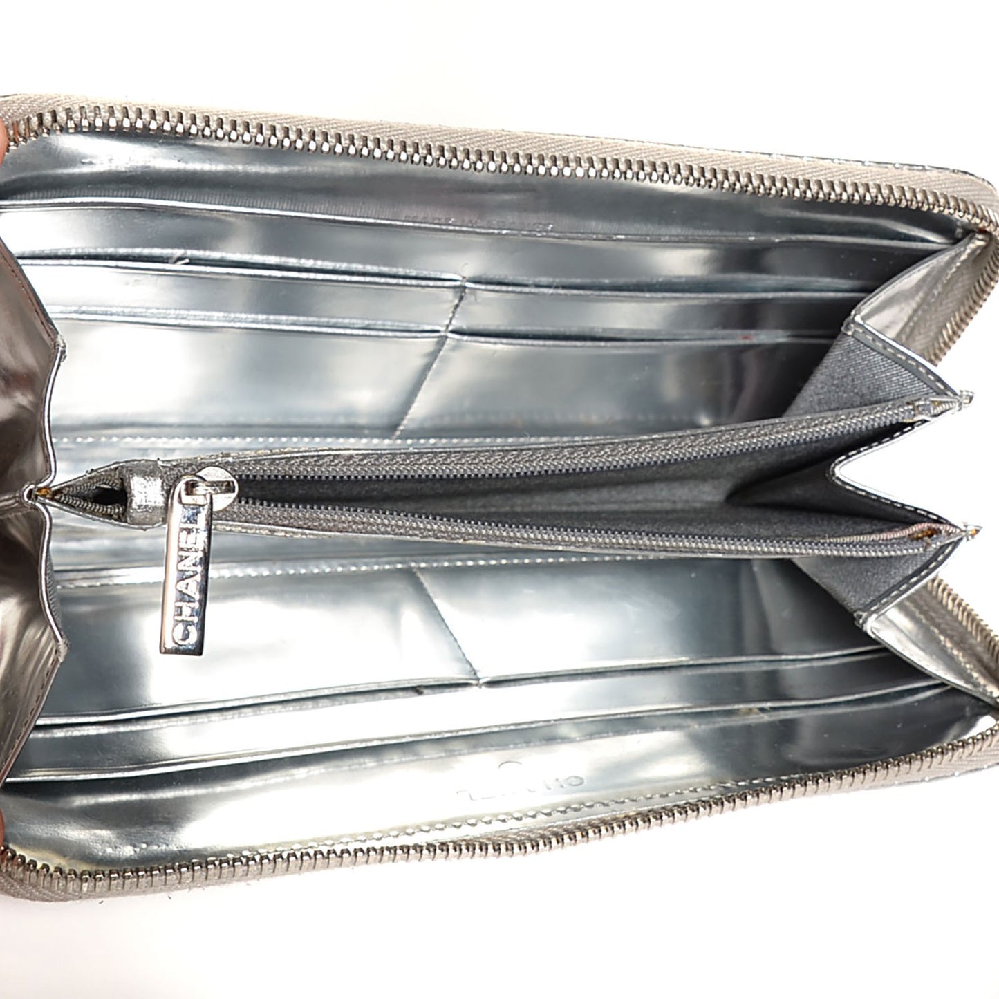 Patent Embossed CC Zip Around Wallet Silver