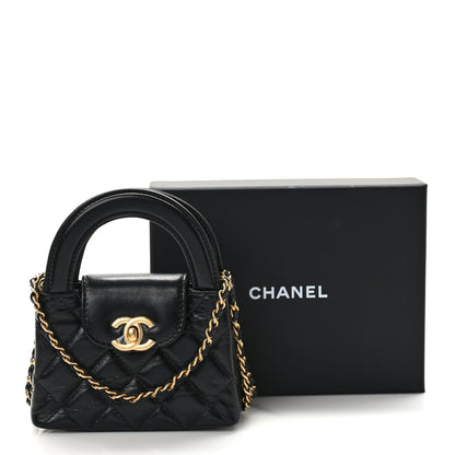 Chanel Shiny Aged Calfskin Quilted Mini Nano Kelly Shopper Black 12 of 12