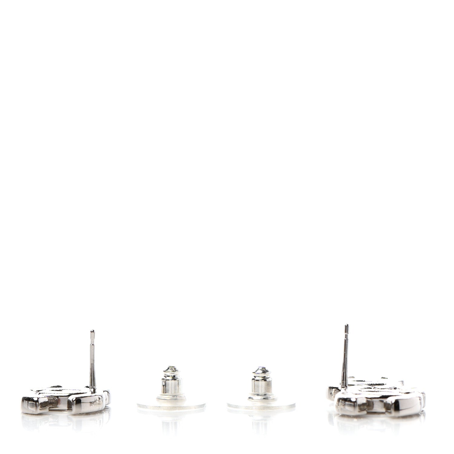 Chanel Baguette Crystal Double CC Earrings Silver 3 of 4