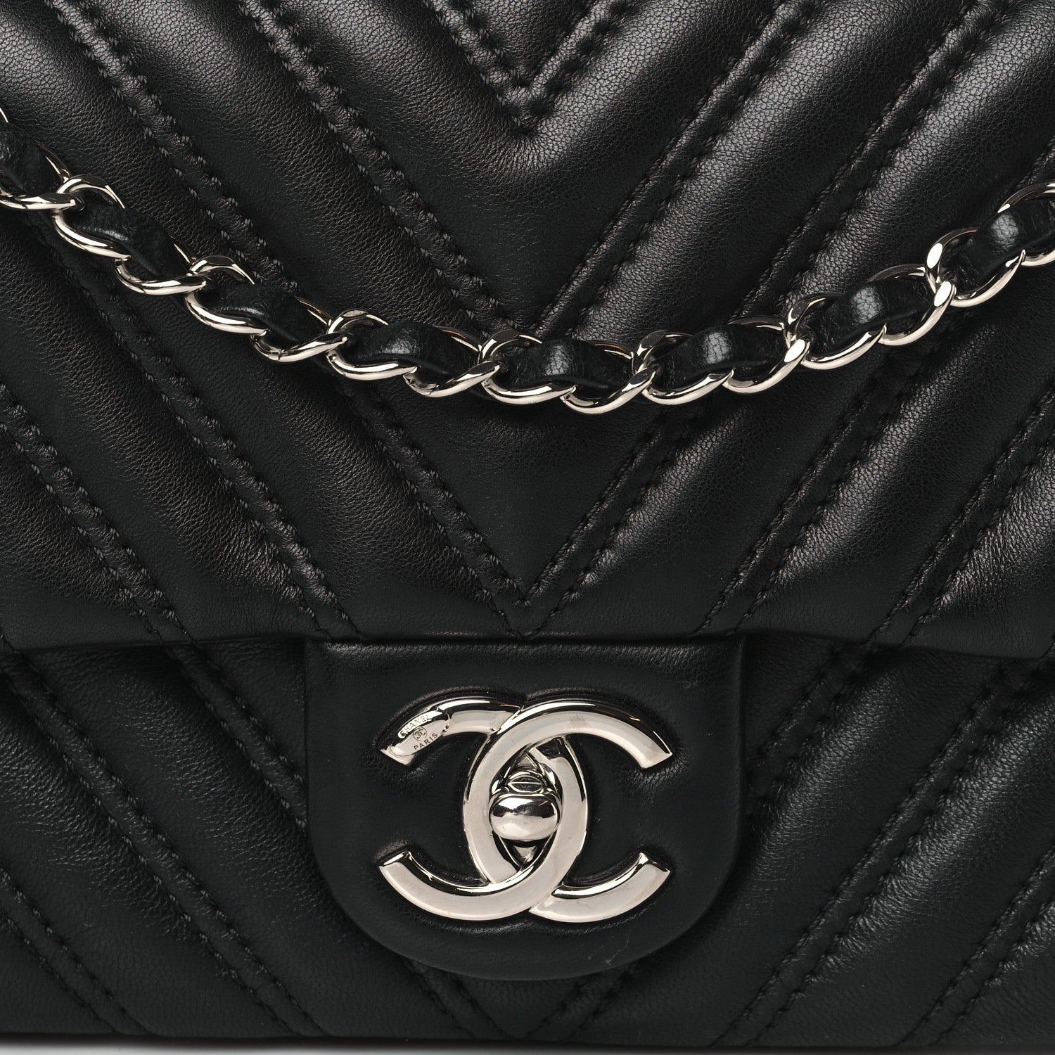 Chanel Lambskin Chevron Quilted Double Stitch Medium Single Flap Black 8 of 11