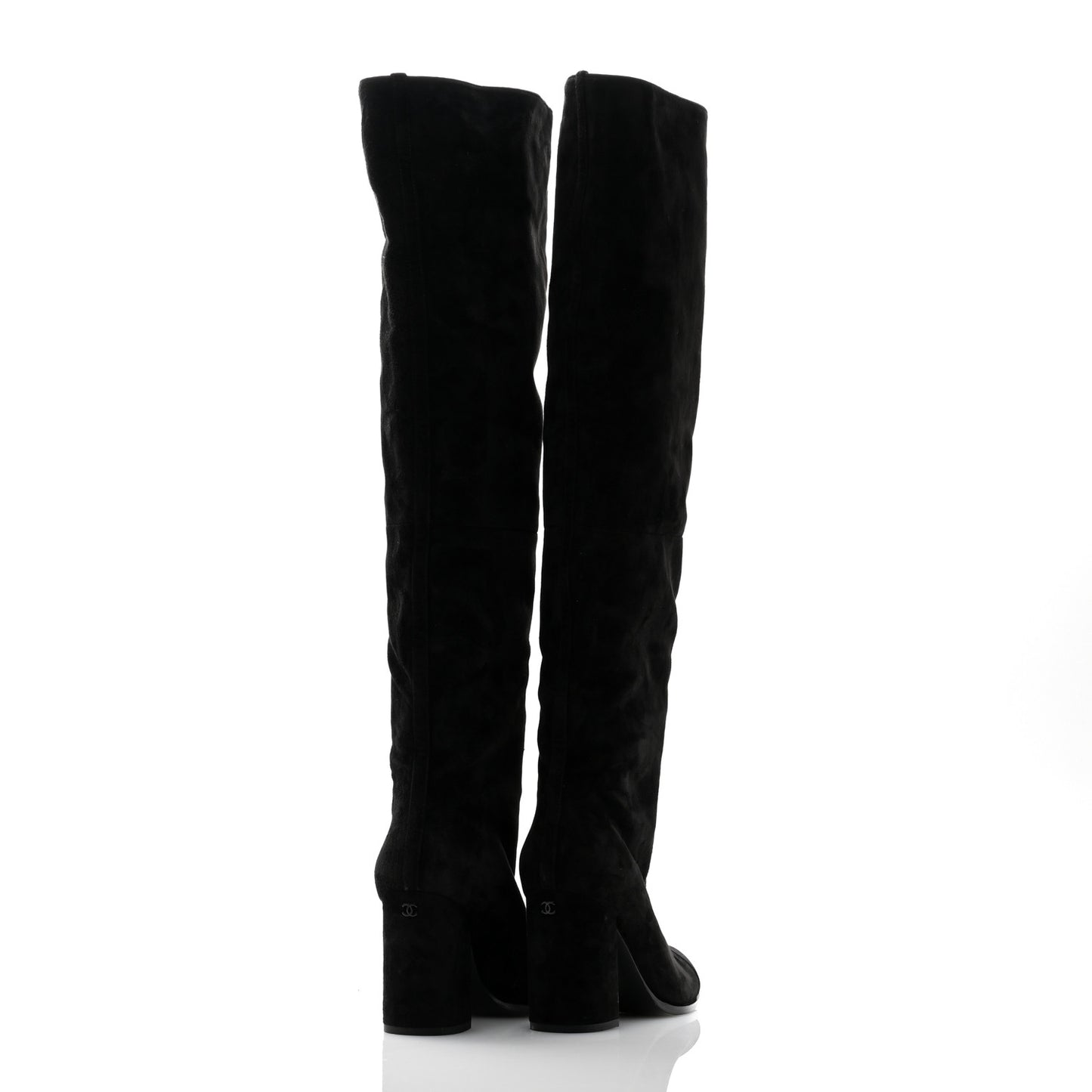 Suede Calfskin Grosgrain Cap Toe High Boots 38.5 Black