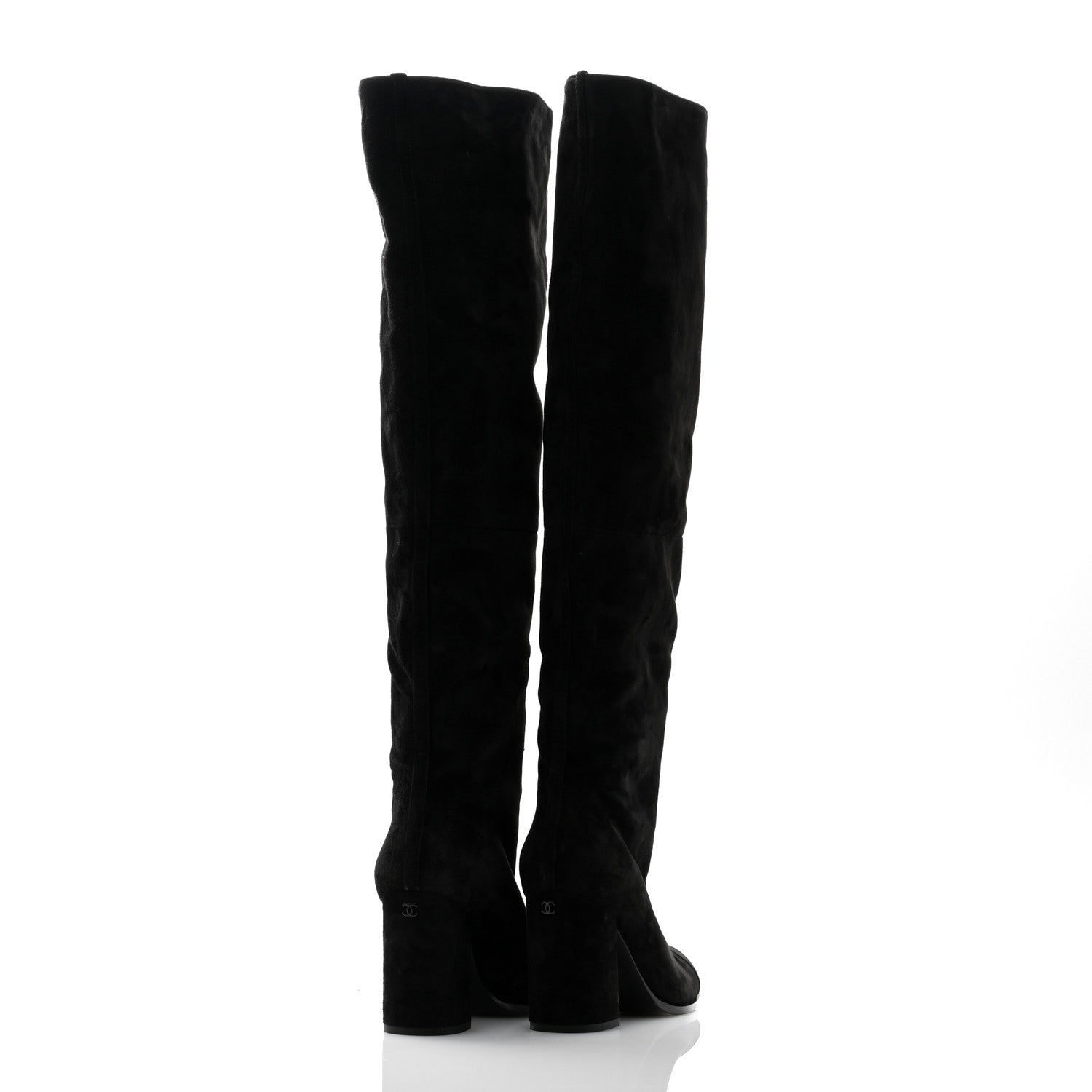 Chanel Suede Calfskin Grosgrain Cap Toe High Boots 38.5 Black 4 of 9