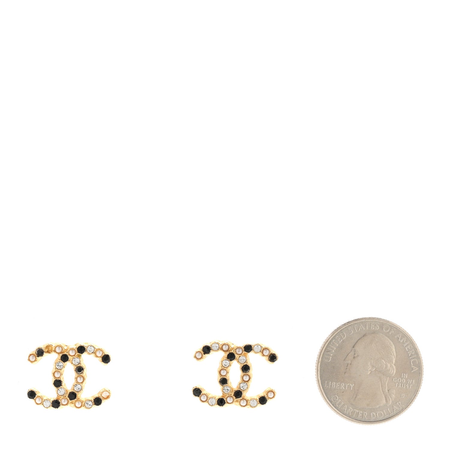 Chanel Resin Pearl Crystal CC Earrings Gold Black 2 of 4
