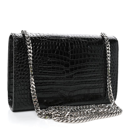 Saint Laurent Calfskin Crocodile Embossed Small Classic Monogram Kate Tassel Satchel Black 2 of 4