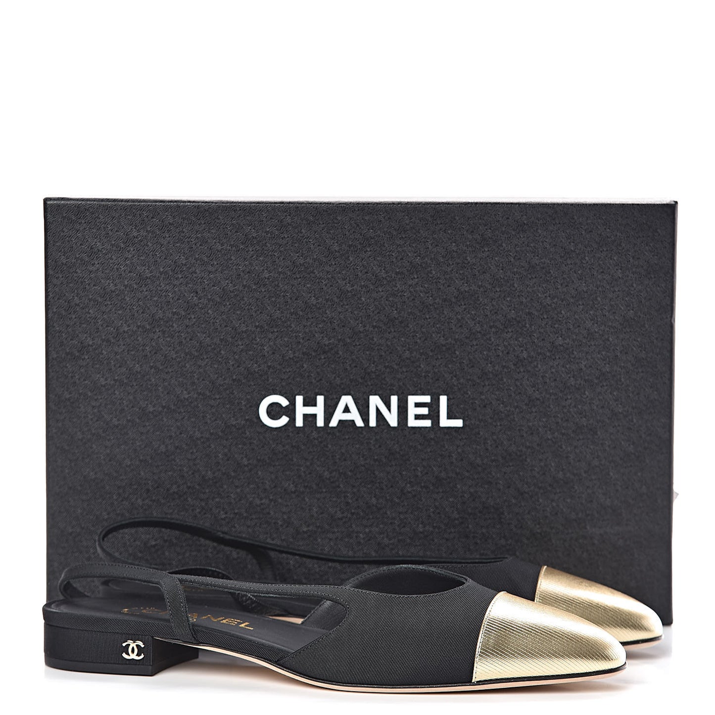 Grosgrain Cap Toe CC Slingback Pumps 39 Black Gold