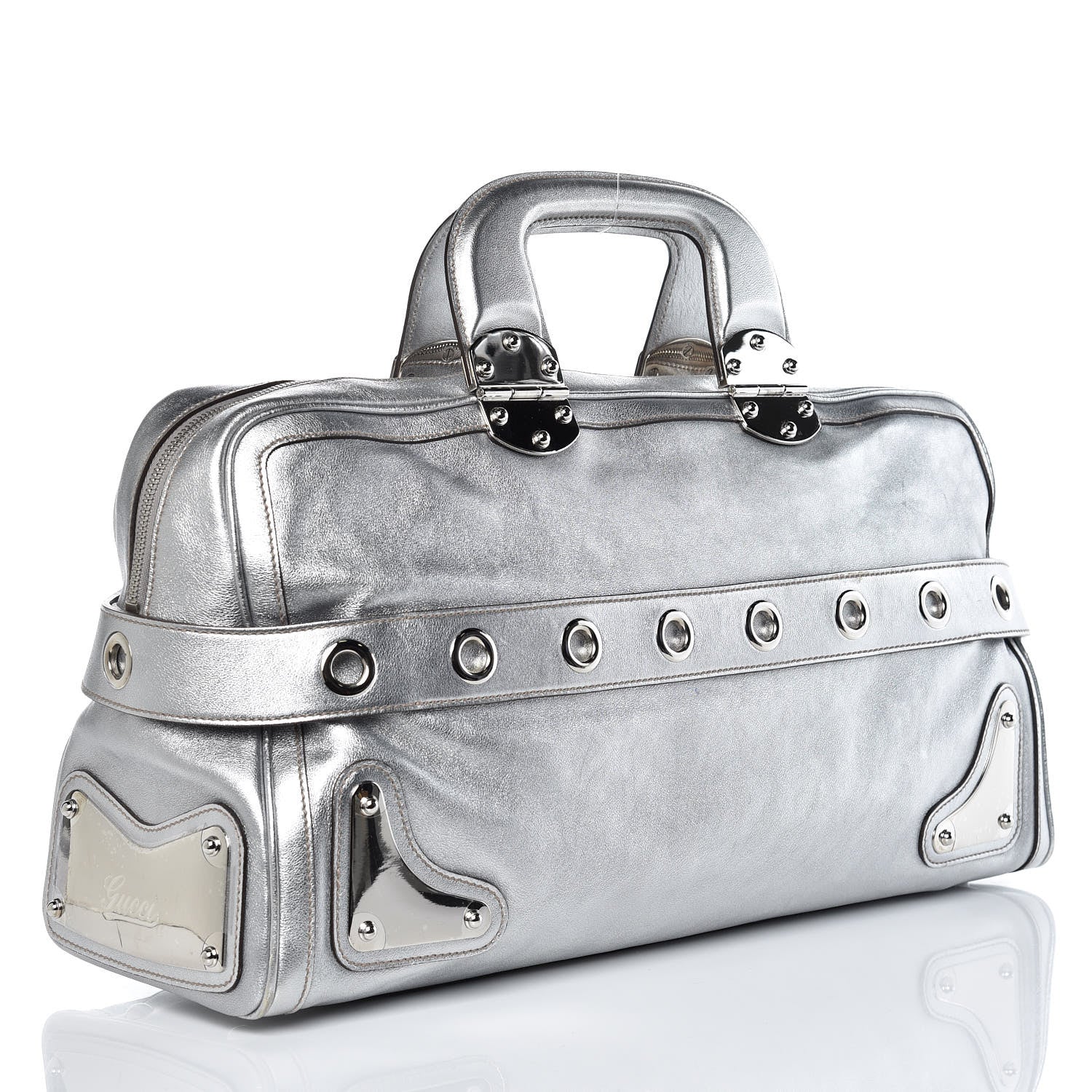 Gucci Metallic Calfskin Romy Boston Silver 3 of 12