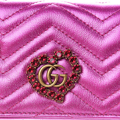 Gucci Metallic Calfskin Matelasse Crystal GG Marmont Wallet Fuchsia 7 of 8