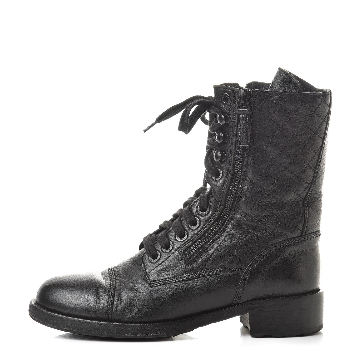 Chanel Calfskin Quilted Combat Boots 38.5 Black 1 of 13
