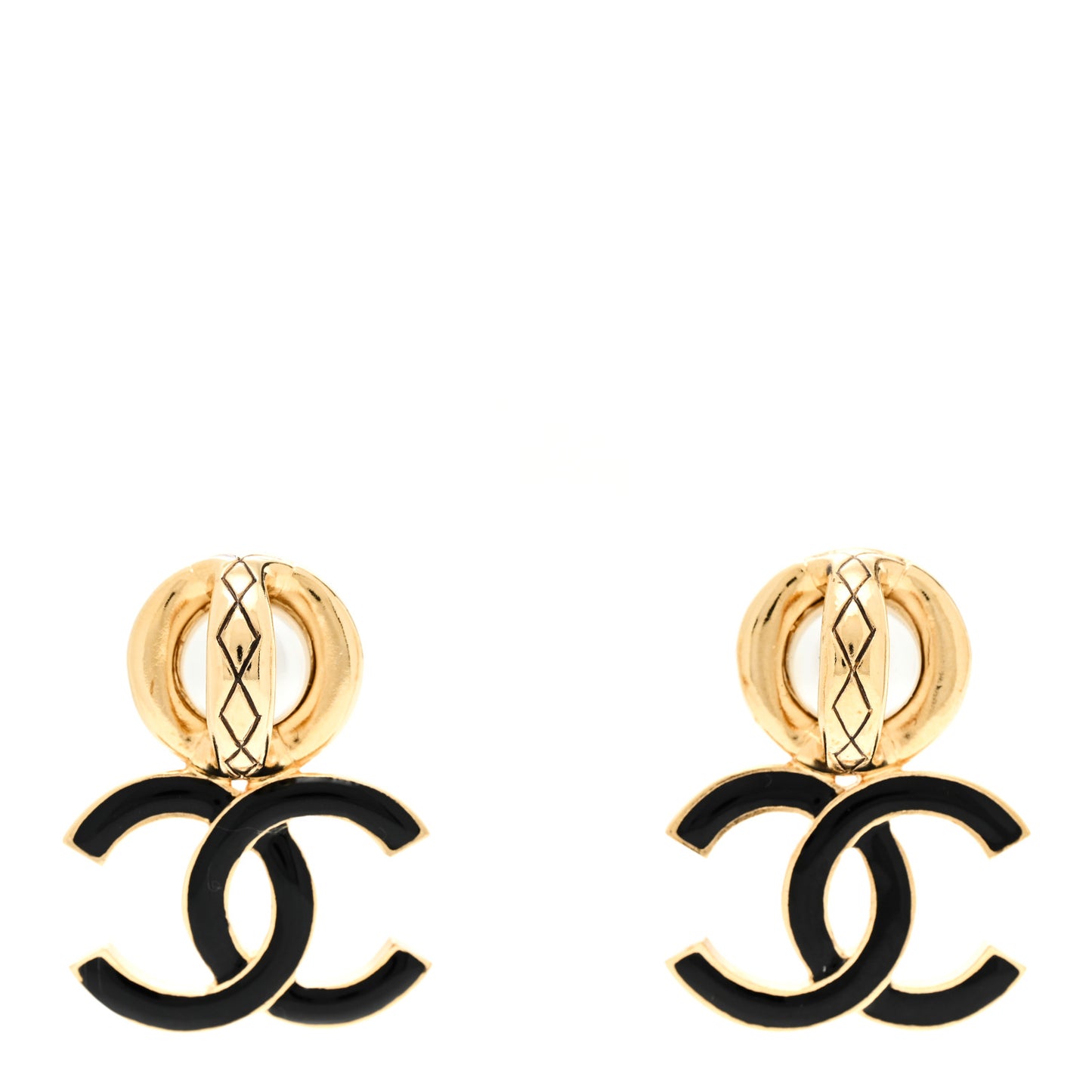 Pearl Resin CC Drop Earrings Gold Black
