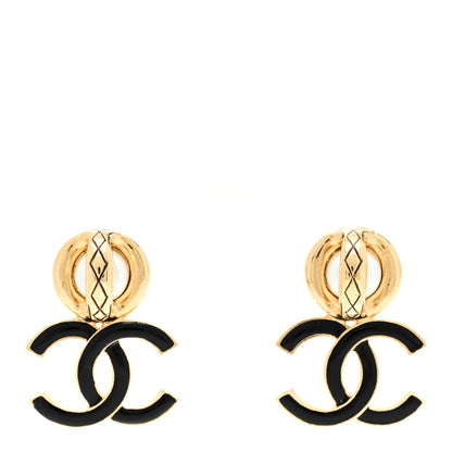 Chanel Pearl Resin CC Drop Earrings Gold Black 1 of 5