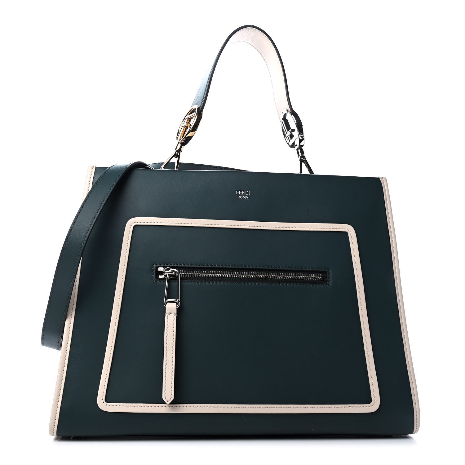 Fendi Vitello Century Opaco F is Fendi Bi-Color Regular Runaway Satchel Amazzonia Camelia 1 of 4