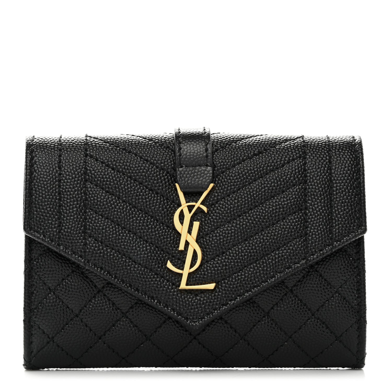 Saint Laurent Grain De Poudre Textured Mixed Matelasse Triquilt Small Monogram Envelope Wallet Black 1 of 6