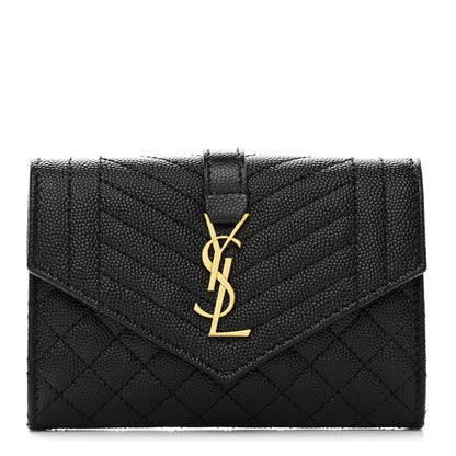Saint Laurent Grain De Poudre Textured Mixed Matelasse Triquilt Small Monogram Envelope Wallet Black 1 of 6