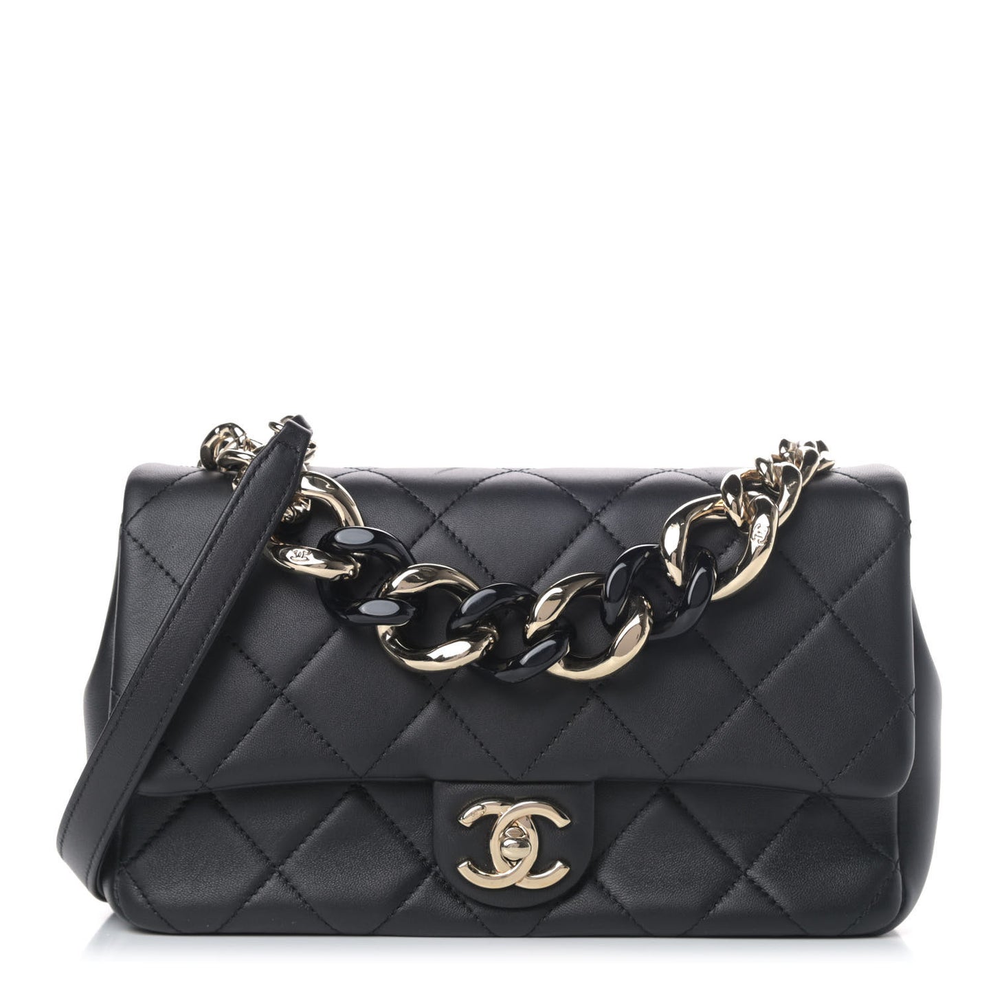 Lambskin Quilted Resin Bi-Color Chain Flap Bag Black