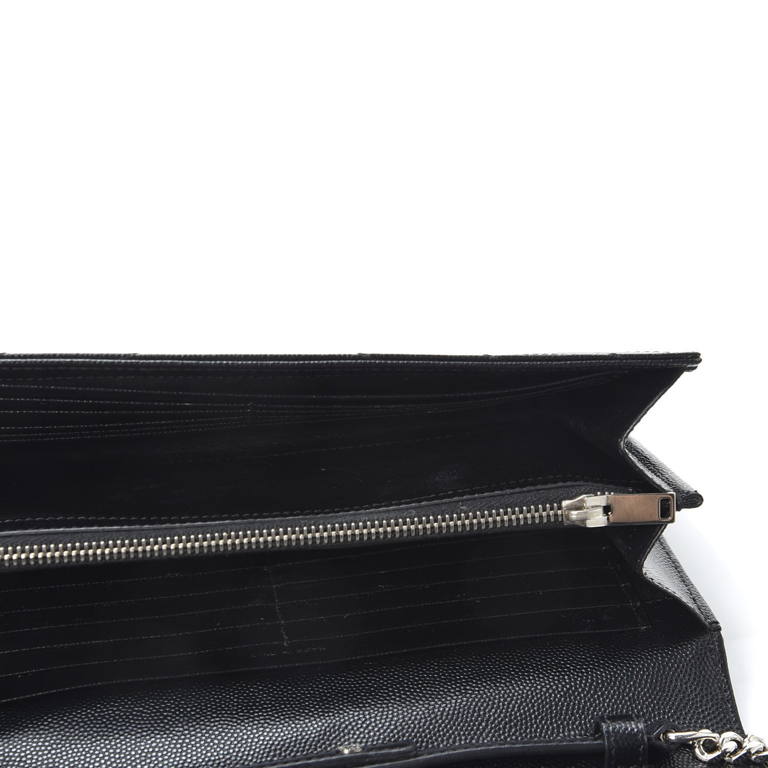 Saint Laurent Grain De Poudre Matelasse Chevron Monogram Chain Wallet Black 4 of 9