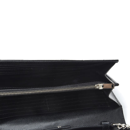 Saint Laurent Grain De Poudre Matelasse Chevron Monogram Chain Wallet Black 4 of 9