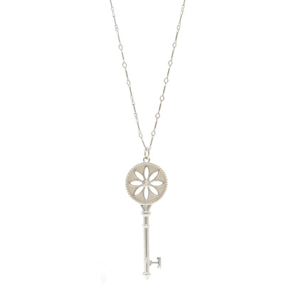 Tiffany Sterling Silver Diamond Large Daisy Key Pendant Necklace 1 of 4