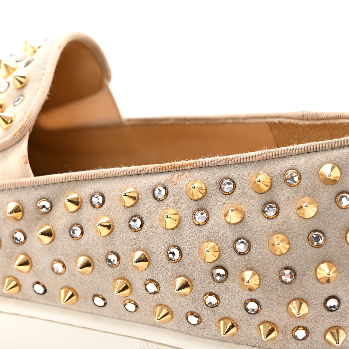 Veau Velours Spikes Womens Roller Boat Flat 44 Gold